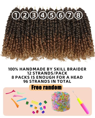 Pre-twisted Passion Twist Crochet Hair 10 Inch 8 Pack Ombre Black Blonde Brown - Soft & Bouncy Synthetic Extensions T1B/30/27