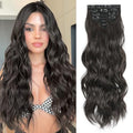 Dark Brown 24 Inch Clip-In Wavy Hair Extensions - 6PCS Long Hairpieces for Women