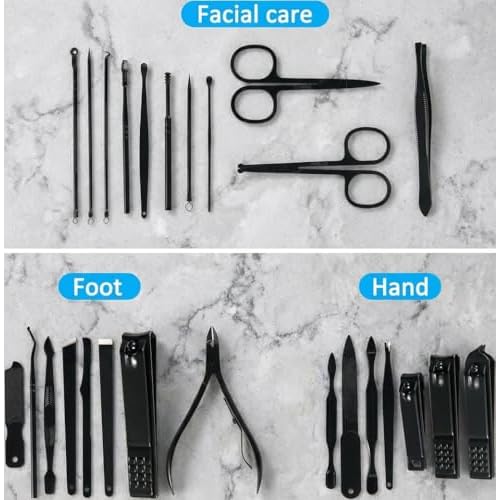 Manicure Set Professional Nail Clipper Kit-26 Pieces Stainless Steel Manicure Kit,Nail Care Tools with Luxurious Travel Case (Brown)
