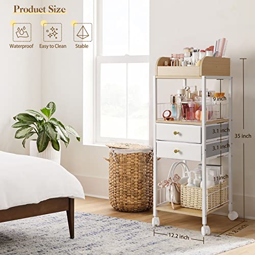 White Makeup Organizer with Drawers and Casters - Floor Vanity Storage for Cosmetics & Skincare