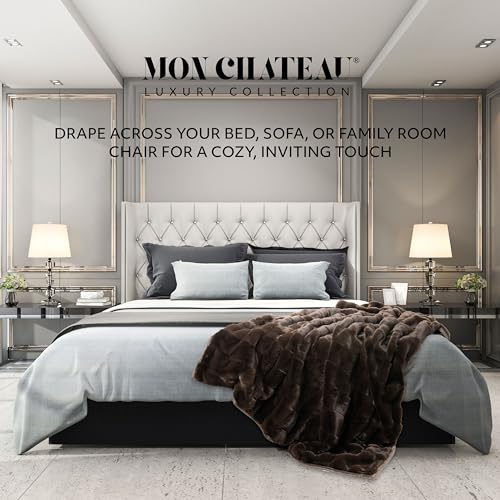 Mon Chateau 60x70 Chestnut Faux Fur Throw Blanket - Hearthside Reversible