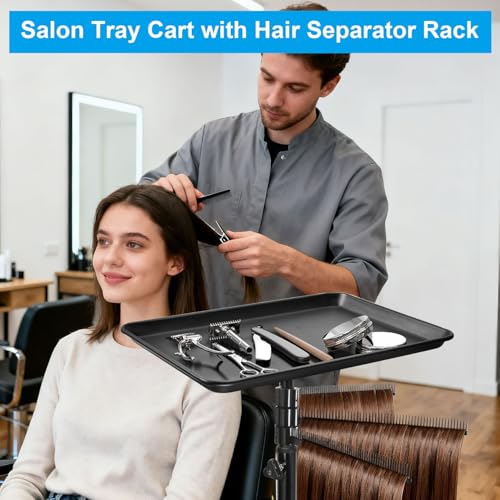 Black Salon Rolling Cart with 3 Hair Racks & Height Adjustable Tray