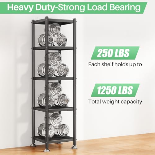 5-Tier Adjustable Metal Storage Shelves with Wheels - Kitchen, Pantry, Laundry, Closet Organizer 17"L x 12.4"W x 59"H