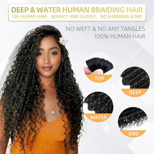 Water Bulk Human Braiding Hair for Boho & Knotless Braids - 14 Inch, 100g, Unprocessed Brazilian Virgin Hair - Variation Water Bulk (#1B)