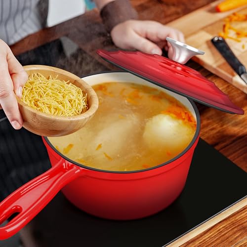 Leonyo 1+2+3 Qt Enamel Cast Iron Saucepan Set – Red Dutch Oven Cookware
