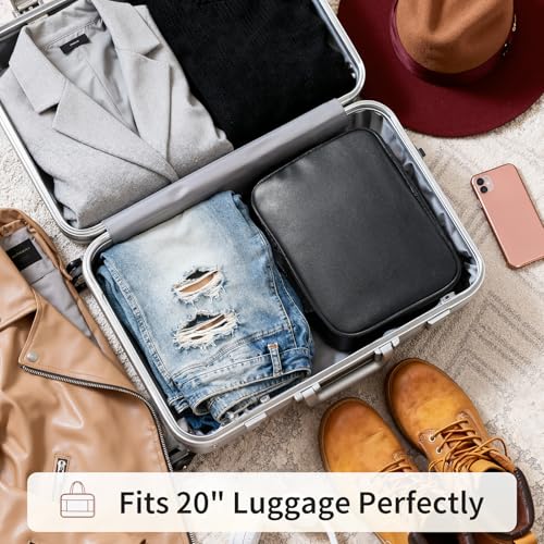 Black Travel Makeup Bag for Women with Luggage Sleeve & 25 Pockets