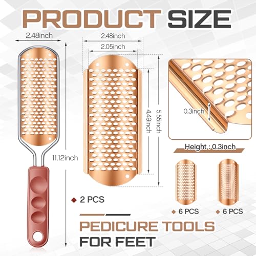 Rose Gold 14-Piece Foot File Pedicure Tool Set | Rustproof Callus Remover