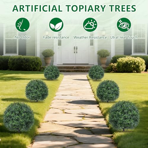 Grooy Artificial Boxwood Topiary Ball 4 Pack with Ground Spike for Outdoor Garden Decor