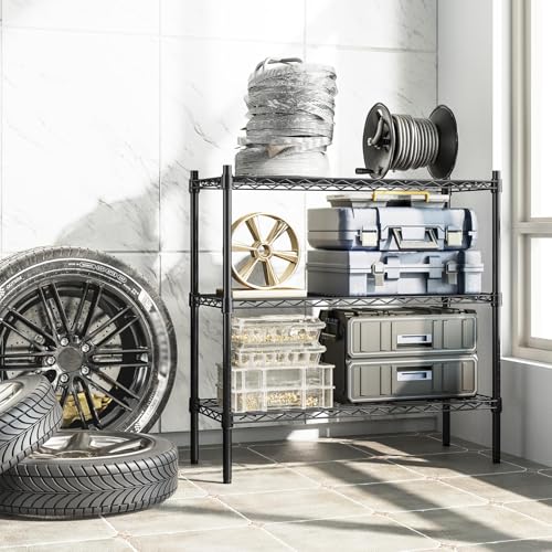 Heavy Duty Wire Shelving 3-Tier Storage Rack Black - Adjustable Metal Organizer