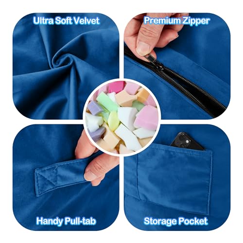 5FT Large Blue Bean Bag Chair for Adults - Washable Cover & Memory Foam