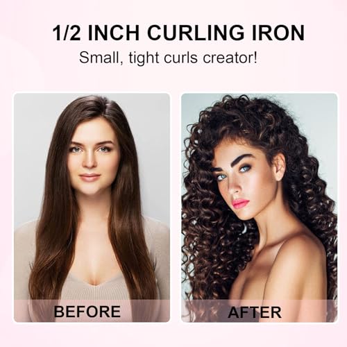 12MM Ceramic Tiny Curling Wand - 1/2 Inch Curling Iron for Short & Long Hair, Dual Voltage, Heat Protective Glove Included