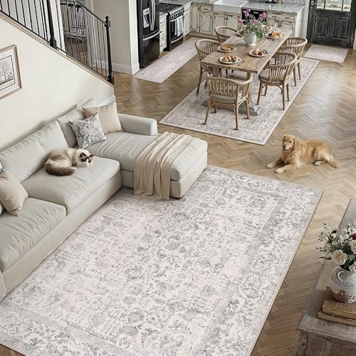 PureCozy 6x9 Vintage Floral Area Rug - Grey Low Pile Accent Carpet