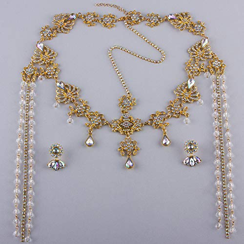 Gold Bridal Headband and Earrings Jewelry Set for Women - Crystal Wedding Hair Accessories - One Size