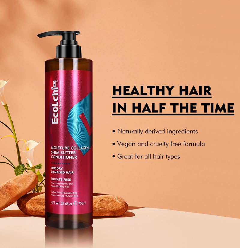 Collagen Shea Butter Shampoo & Conditioner Set for Dry Damaged Hair 750ml+750ml