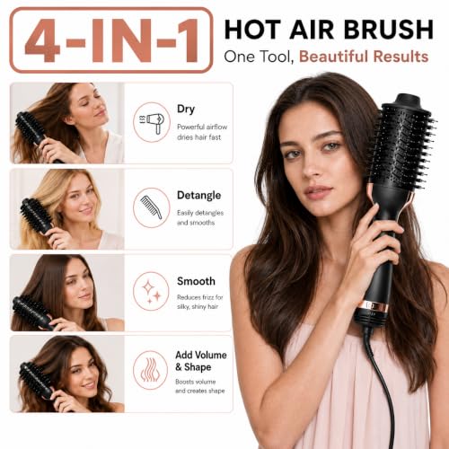 4-in-1 Hair Dryer Brush for Smooth Blowouts - Rose Gold