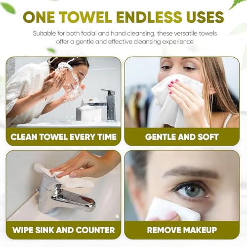 Disposable Face Towels ? 100 Count (2 x 50 Boxes) XL 10¡±x12¡± Biodegradable Dry Wipes | Ultra Soft, Lint-Free, Dual-Texture Face Cloths | Chemical-Free, Fragrance-Free Facial Towels for Sensitive Skin