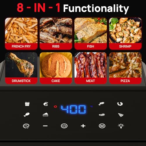 8 Qt Air Fryer with Viewing Window, 8 Presets & Recipe Book