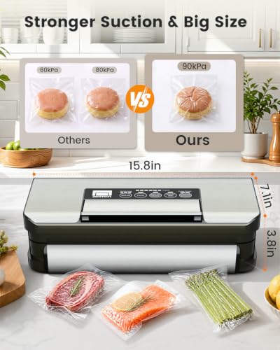 Food Vacuum Sealer Machine with Double Heat Seal & Jar Sealing - 90kPa