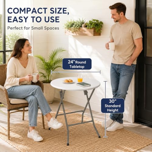 Set of 2 White 24-Inch Round Folding Commercial Banquet Tables - Portable Kitchen & Event Use