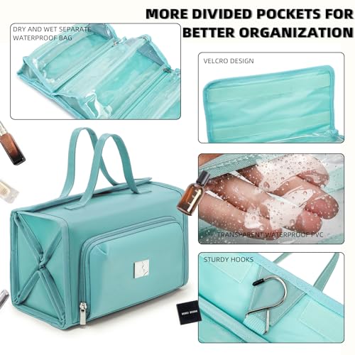 RoyalFair Blue Waterproof Travel Makeup Bag with Jewelry Organizer & Clear Pouches