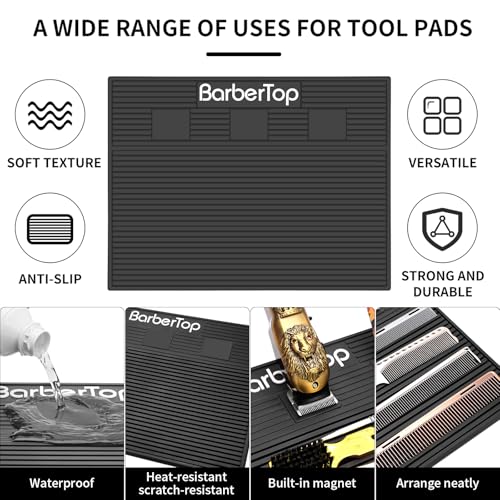 Magnetic Barber Organizer Mat with 3 Slots - Professional Salon Tool Station, 16.5x12.5, Non-Slip Silicone