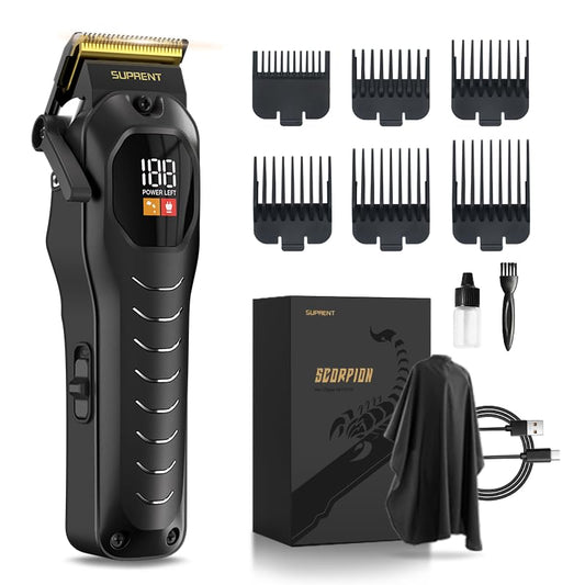 SUPRENT Hair Clippers Set for Men, Rechargeble USB-C Hair Trimmer for Professionals & Homecuts, LED Display (Black)