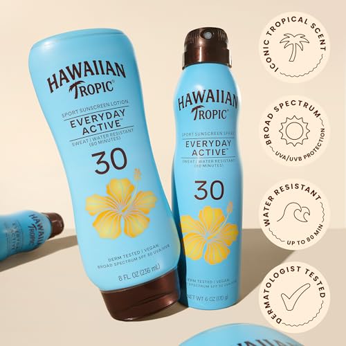 Hawaiian Tropic SPF 30 Sunscreen Lotion 8 Fl Oz Pack of 2 - Water & Sweat Resistant, Oil-Free, Broad Spectrum Protection with Island Botanicals
