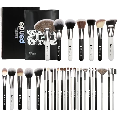 DUcare Professional Makeup Brushes Set 31Pcs Panda Series Makeup Brush Set Kabuki Foundation Blending Face Powder Blush Concealers Eye Shadows With Leather Case Organizer