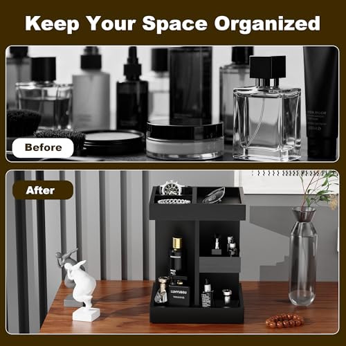 Cologne Organizer for Men, 360 Makeup Rotating Organizer, Organizador de Perfumes, Estante para Perfumes, Gifts for Men, Countertop Vanity and Bathroom, Bedroom Essentials, Mens Husband Gifts(Black)