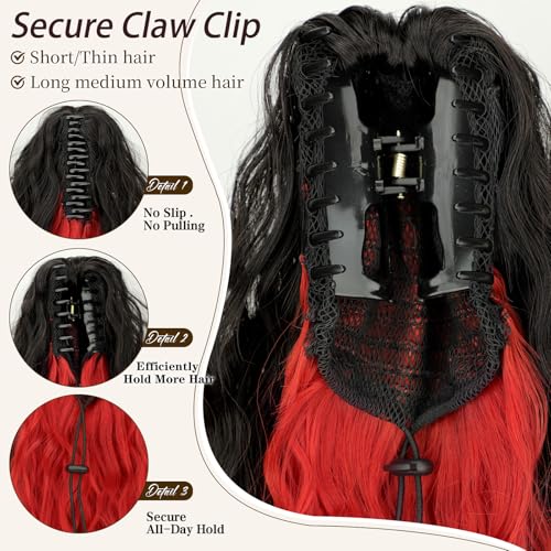 30-Inch Curly Ponytail Extension with Claw Clip - Natural Look, Black and Red