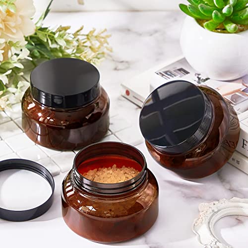 Tessco 48 Pcs Plastic Jars with Lids and Labels Body Scrub Jars Round Refillable Cosmetic Containers Empty Butter Travel Containers for Sugar Scrub Lotions Cosmetics Cream(8 oz,Brown)