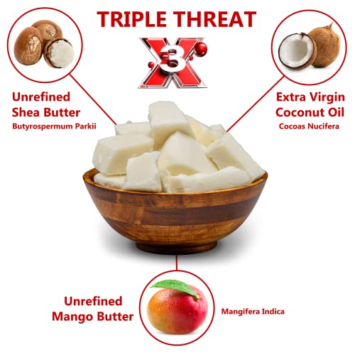 Plant Guru Triple Threat Body Butter 48oz - Shea, Mango & Coconut Oil - Natural Moisturizer for Skin Hair & Lips