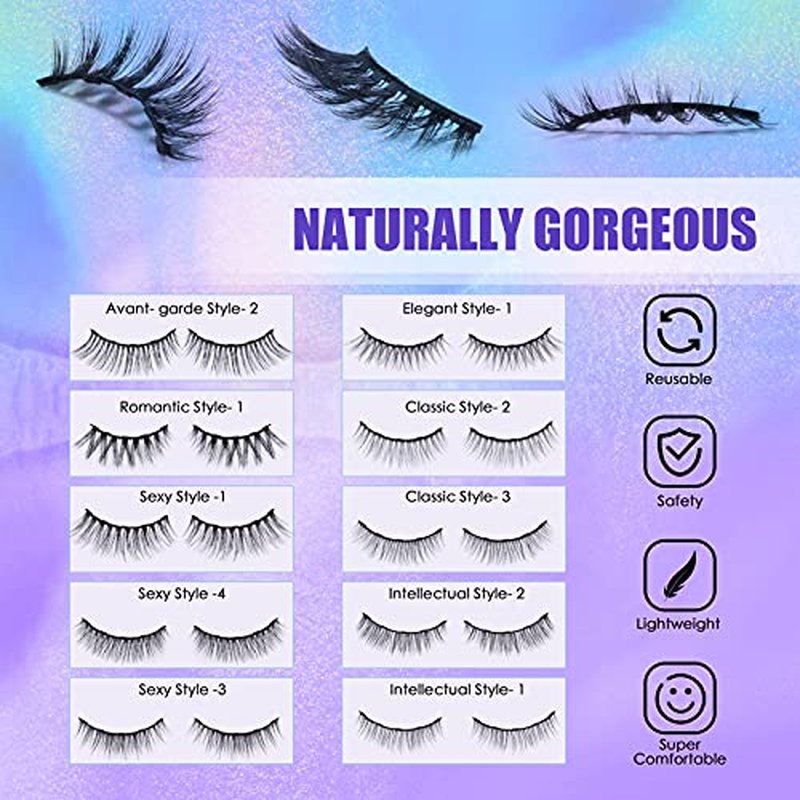 Magnetic Lashes [10 Pairs], Premium Natural Looking, Reusable Lightweight Wispy Strong Magnetic Eyelashes with Applicator and Tweezers, No Glue Needed