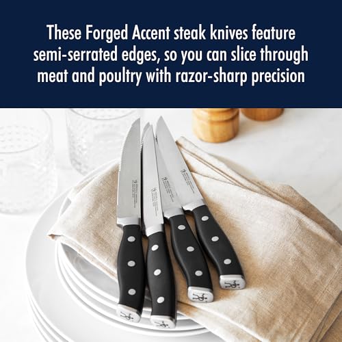 Henckels Forged Accent Steak Knives Set of 4 - Black, Razor-Sharp, German Engineered