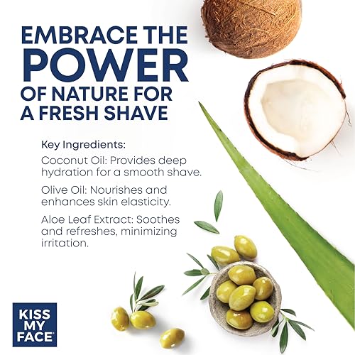 Kiss My Face Cedarwood + Bergamot Moisture Shave - 4 In 1 Shaving Cream - Cruelty Free and Vegan - With added Olive Oil and Aloe Leaf Extract - Vitamin E Rich - 11 fl oz Pump Bottle (Pack of 2)