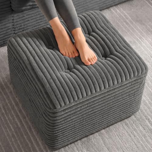 Dark Gray 23.6in Corduroy Ottoman Footstool with Dual-Layer Support