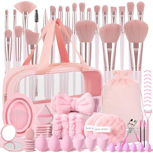 Pink Makeup Brush Set – 72 Professional Synthetic Face & Eye Brushes with Case