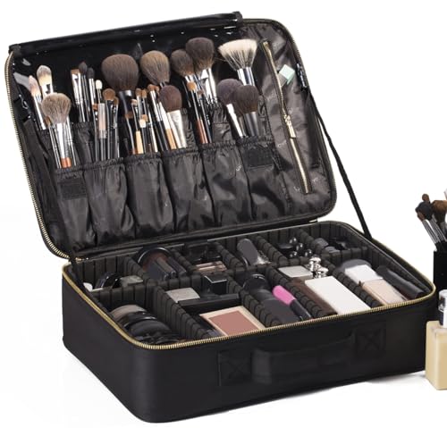 Large Waterproof Makeup Train Case with Adjustable Dividers – Portable Cosmetic Organizer for Women