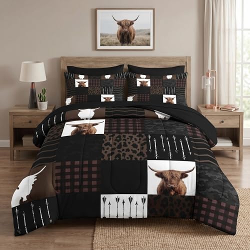 WeCozy Highland Cow King Comforter Set with Sheets (7 Pieces) - Premium Microfiber Bedding