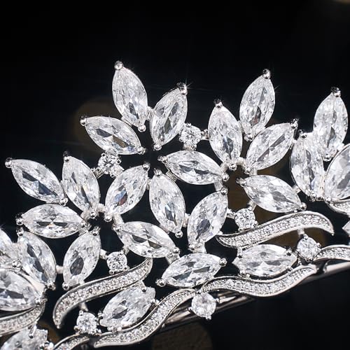 QXMYOO Silver Cubic Zirconia Bridal Tiara Small for Wedding Prom Quinceañera