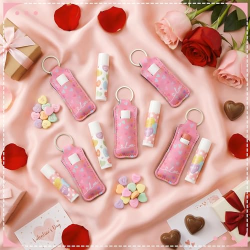 Macaron Color Valentines Lip Balm Keychain - Vivid Lipstick Set & Ribbon Favors, 36 Pcs