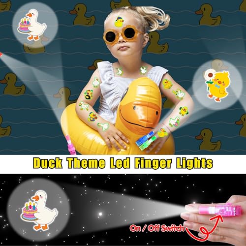 72 PCS Duck Party Favors ? 48 PCS Luminous Tattoos & 24 PCS LED Finger Lights Combo ? Birthday Goodie Bag Fillers, Party Supplies, Gifts Light Up Toys Glow In The Dark for Boys and Girls