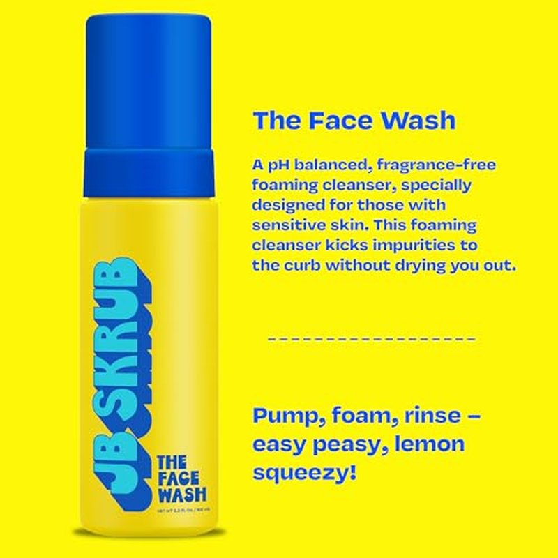 JB SKRUB Face Lotion and Foaming Face Wash for Sensitive Skin - AM + PM Skincare Duo - pH Balanced, Blue Light Defense - Kid and Teen Radiance