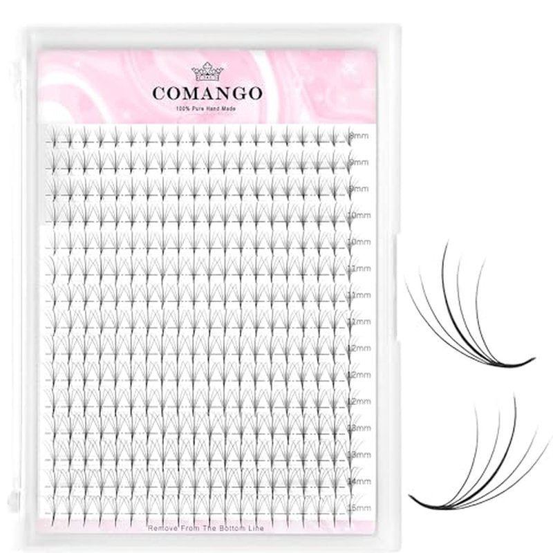 CoMango Wispy Premade Fans Eyelash Extensions 5D 7D 9D Spikes Lash Fans C/D Curly Pointy Stem Volume Lashes Extensions 0.07mm Thin Base Handmade Lash Extensions (black, 300fans-5D-C-Mix8-15mm)