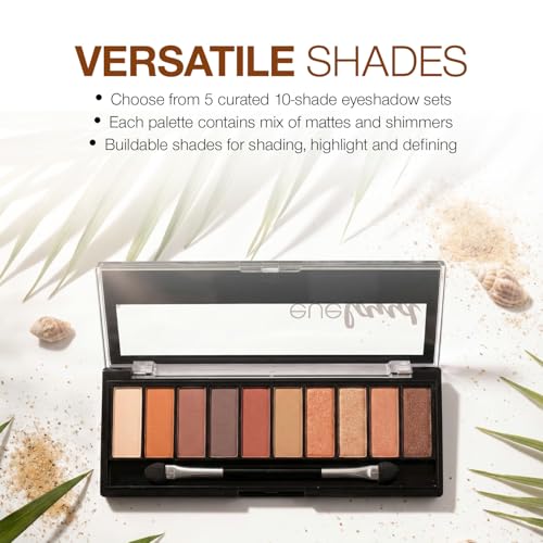 Palladio Eyeland Vibes, Escape to the Tropics, 10 Count Eyeshadow Palette, 5 Curated Palettes, Seductive Nudes to Vibrant Hues, Complimentary Shades, Day and Night Looks, Rich Pigment, Horizon