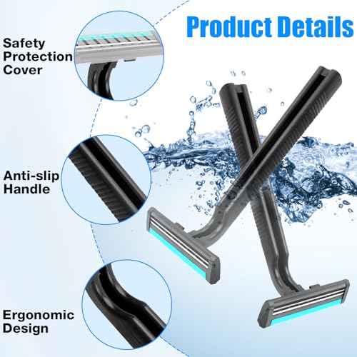 Disposable Razors Bulk for Men 50 Pack, Homeless Supplies Bulk, Twin Blade Mens Safety Travel Supply Shaving Razor, Face Beard Body Shavers for Hotel Camping Bathing (Black)