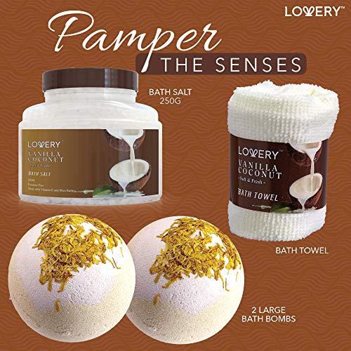 LOVERY Vanilla Coconut Spa Gift Basket for Women - 9 Piece Bath & Body Set, Luxurious Home Relaxation Gifts