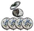 Leimandy Blue ForgetMeNot 4-Pack Embroidered Compact Mirrors – Double-Sided 1x/2x Magnification, Foldable Pocket Makeup Mirrors