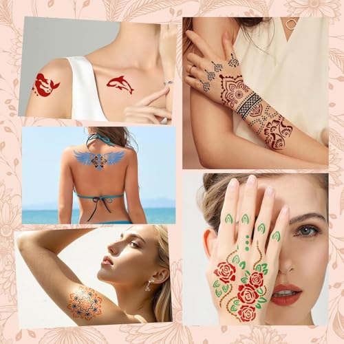 Temporary Body Art Tattoo Kit Multi-Color Style E with Reusable Stencils
