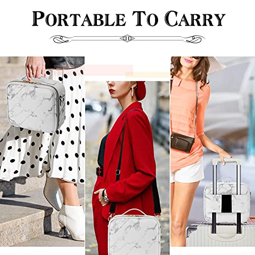 Small Marble Travel Makeup Bag with Shoulder Strap - Organizer & Cosmetic Case
